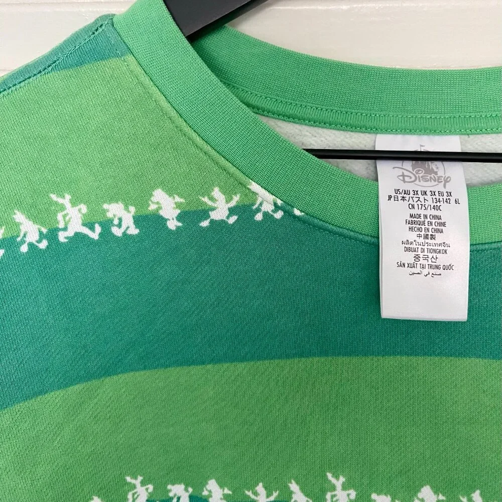 Disneyland Resort Pullover Sweatshirt Mickey & Friends Green Striped Unisex 3X - Picture 2 of 3
